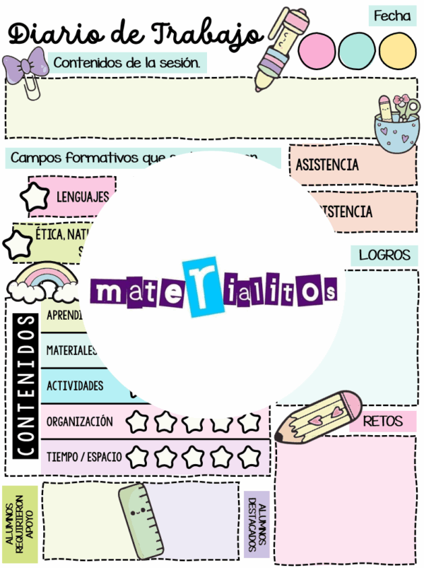 DIARIO DE TRABAJO PARA EDUCADORAS versión school supplies kawaii